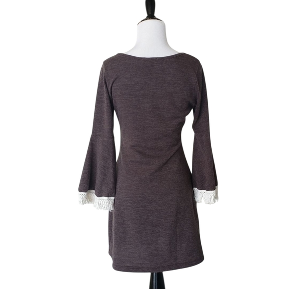 Altar'd State Brown Dress With Fringed Belle Sleeves - Picture 2 of 4